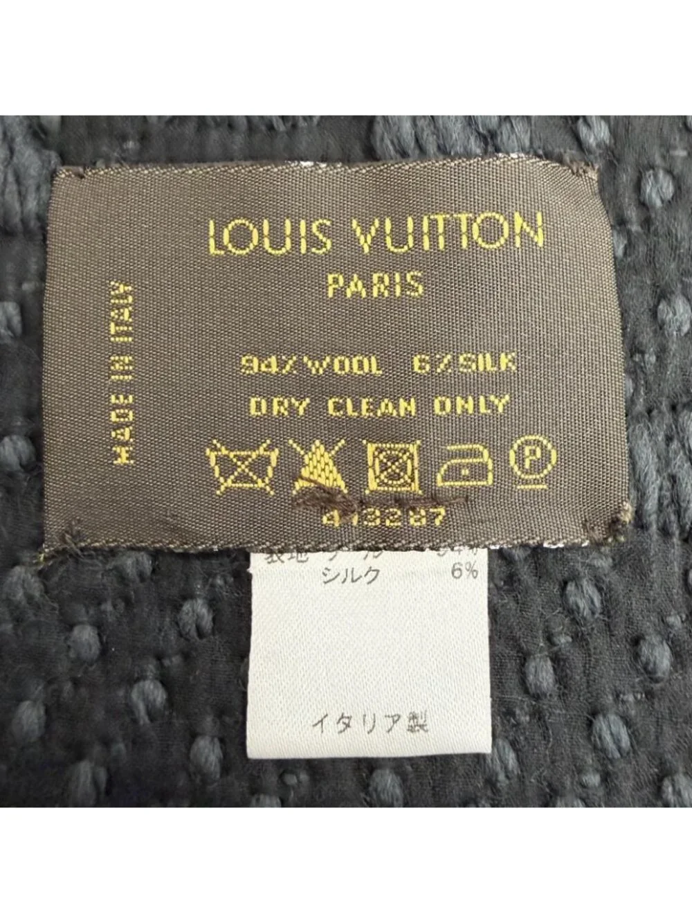 Louis Vuitton Logomania Scarf Wool Silk Monogram Dark Gray